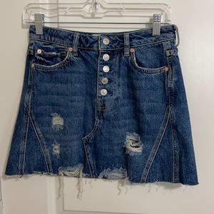 Free People Distressed Denim Mini Skirt